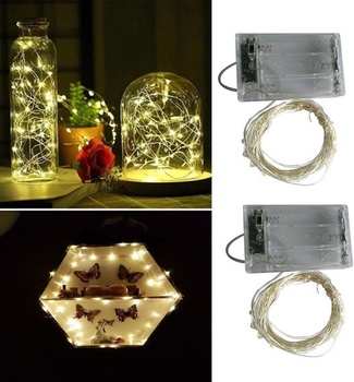 BXROIU 2 x 50 LED svietidiel na batérie, 5 metrová strieborná drôtená girlanda, 2 režimy svetelných