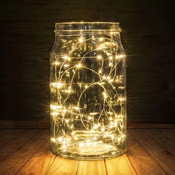 BXROIU 2 x 50 LED svietidiel na batérie, 5 metrová strieborná drôtená girlanda, 2 režimy svetelných