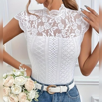 Odizli krajkové topy pro ženy, letní elegantní sexy rolák s krátkým rukávem, květinová krajka,