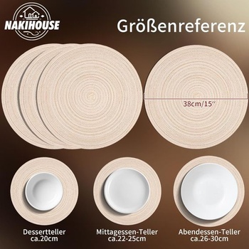 NAKIHOUSE prestieranie umývateľné okrúhle pletené prestieranie Sada 6 okrúhlych prestieraní 38 cm
