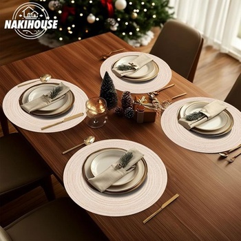 NAKIHOUSE prestieranie umývateľné okrúhle pletené prestieranie Sada 6 okrúhlych prestieraní 38 cm