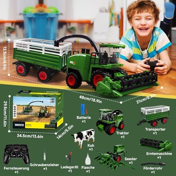 Ulikey RC kombajn, veľký diaľkovo ovládaný kombajn, RC traktor pre deti, kosačka na trávu s