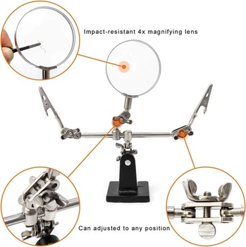 Zväčšovacie sklo QWORK® Third Hand so svorkami, nastaviteľné 5x zväčšenie, navrhnuté pre spájkovanie,