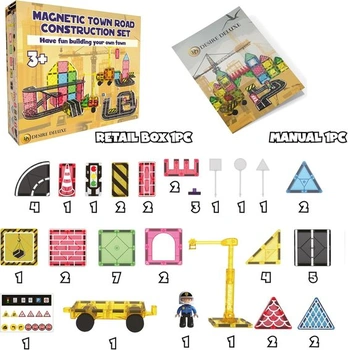Magnetické stavební dlaždice Desire Deluxe - sada magnetických jeřábů a autíček pro děti,