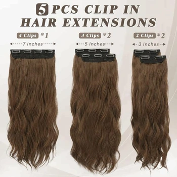 BARSDAR Clip in Extensions, 5 KS Dlhé vlnité Clip in Predlžovanie vlasov Silný prírodný mäkký