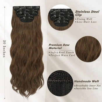 BARSDAR Clip in Extensions, 5 KS Dlhé vlnité Clip in Predlžovanie vlasov Silný prírodný mäkký