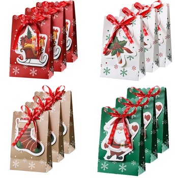 Vánoční dárkové tašky, balení 12 vánočních dárkových tašek, opakovaně použitelné s mašlí papírovou