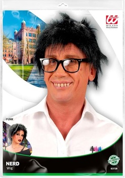 W WIDMANN MILANO Party Fashion 6372B - Nerd parochňa, čierna, syntetické vlasy, parochňa s krátkymi