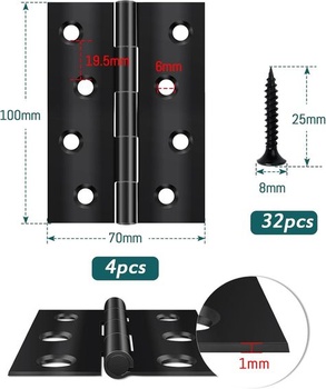 Panty Yeepeo 4 Pack skládací 100 mm × 70 mm, černý Pant z nerezové oceli Klavírní pant Malý pantový