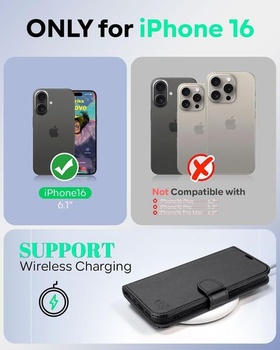 OCASE púzdro na mobilný telefón iPhone 16 prémiová PU koža, funkcia stojančeka na kartu, ochranné