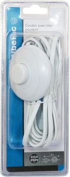 TIBELEC - Elektrická šnúra s nožným spínačom a 2-pólovou zástrčkou L.3M, biela