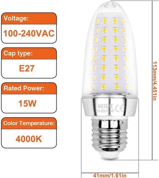 SAUGLAE 15W LED žiarovky, 120W ekvivalentné žiarovky, 4000K neutrálna biela, 1700 lm, E27 Edison