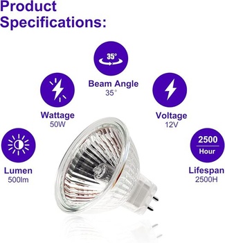 Halogénová žiarovka Jaenmsa 12V 50W, MR16 Halogénové reflektory Stmievateľné 420LM Teplá biela, GU5.3