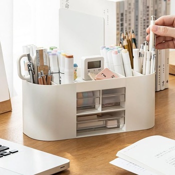 Lvjkes držák na pera Úložný box, organizér na stůl 10 přihrádek, velká kapacita, dvouvrstvá
