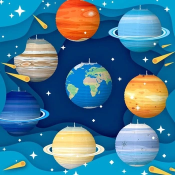 ZYOOO Balení 8 kusů 25 cm/10 palců planeta sluneční soustava dekorace do lucerny pro vesmírná