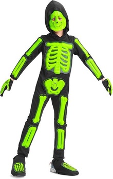 Dětský kostým kostlivec IKALI Záře ve tmě Halloweenský kostým kost 3D Záře ve tmě kostým s kapucí a