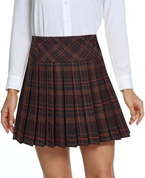 EXCHIC Dámská plisovaná sukně College Style Tartan s vysokým pasem (řada 21, M)