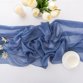 CHUQING Šifónový behúň, modrý behúň, svadobná látka, tyl, boho behúň, dekorácia na stôl, behúň,