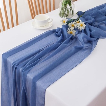 CHUQING Šifónový behúň, modrý behúň, svadobná látka, tyl, boho behúň, dekorácia na stôl, behúň,