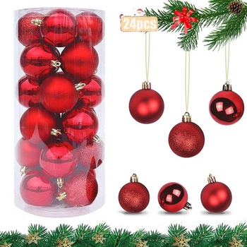 24 kusů vánoční ozdoby, vánoční koule třpytky, plastové ozdoby, přívěsky ozdoby na stromeček