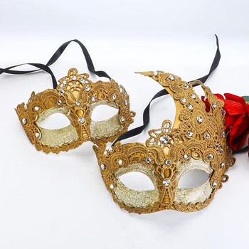 HDCRYSTALGIFTS Sada 2 párových masiek Benátska párty maska ​​Šampanské Halloween Prom Costume Mask