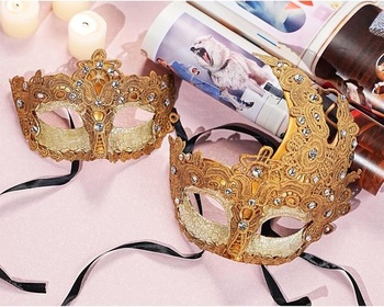 HDCRYSTALGIFTS Sada 2 párových masiek Benátska párty maska ​​Šampanské Halloween Prom Costume Mask