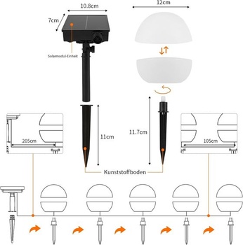 Solární lampy do exteriéru, zahrada, 6 kusů, kulová solární pohádková světla, venkovní, 7