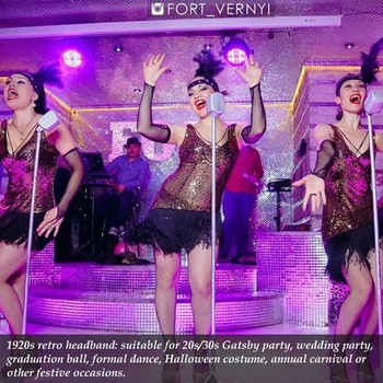 Vintage Čelenky do vlasov Čierna, Dámska Čelenka z peria z 20. rokov, Čelenka s perím z 20. rokov 20.