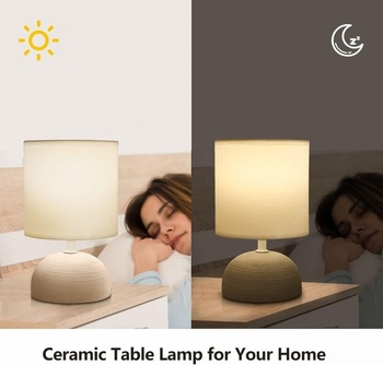 Stolová lampa keramická stolná lampa na nočný stolík nočný stolík látkové tienidlo E14 vintage retro
