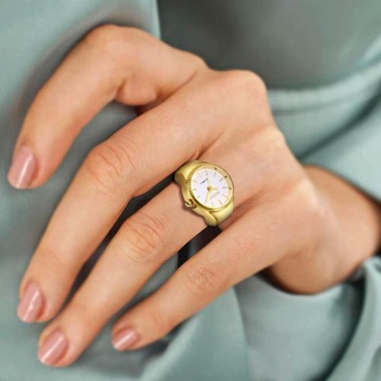 ŠperkyWe Finger Watch Prstencové hodinky Elastické hodinky: Zlaté analógové Quartz okrúhly prstienok