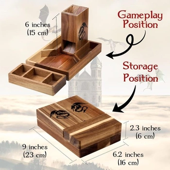 Magnetická dřevěná věž na kostky Tapeara s tácem pro Dungeons & Dragons - DND Accessories, tácek na
