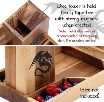 Magnetická dřevěná věž na kostky Tapeara s tácem pro Dungeons & Dragons - DND Accessories, tácek na