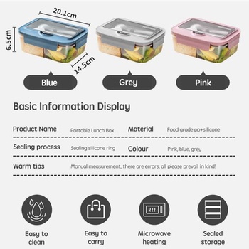 BRYN 1400 ml vzduchotesný box na obed, box na obed do mikrovlnnej rúry, box na obed s 3