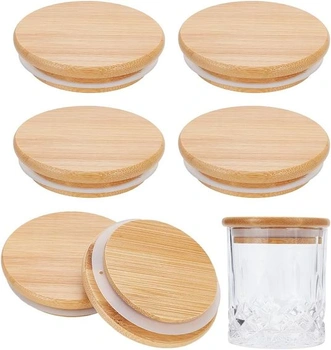 NBEADS 6 balení Mason Jar Bambusové viečka, 8,5 × 2 cm okrúhle uzávery fliaš s potravinárskym
