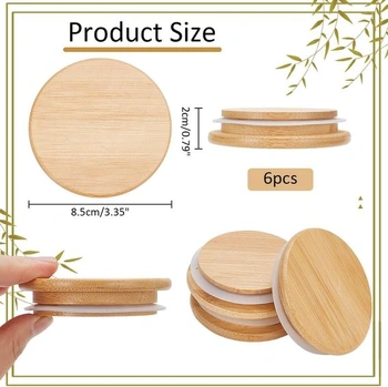 NBEADS 6 balení Mason Jar Bambusové viečka, 8,5 × 2 cm okrúhle uzávery fliaš s potravinárskym