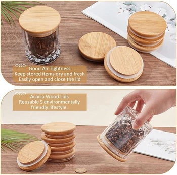 NBEADS 6 balení Mason Jar Bambusové viečka, 8,5 × 2 cm okrúhle uzávery fliaš s potravinárskym