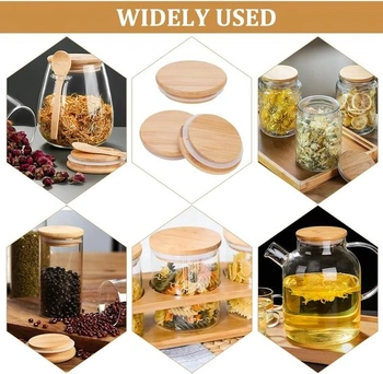 NBEADS 6 balení Mason Jar Bambusové viečka, 8,5 × 2 cm okrúhle uzávery fliaš s potravinárskym