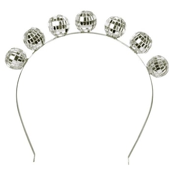 Boland 00770 - Tiara disco koule, stříbrná, pro dospělé, čelenka s lesklými koulemi, zrcadlo,