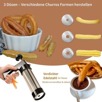 MUSLONG Churrera se 3 tryskami v různých tvarech, Churrens pro Churros, sáček s tryskami na různé
