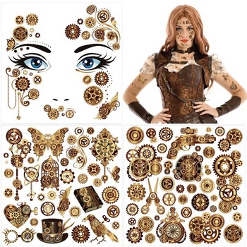 HOWAF Steampunk doplnky Steampunk Dočasná tetovanie, Steampunk Tetovanie na tvár Karnevalovej