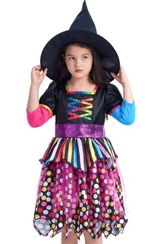 Dívčí kostým čarodějnice IKALI Dětský kostým kouzelného oblékání Halloween party kostým Barevná