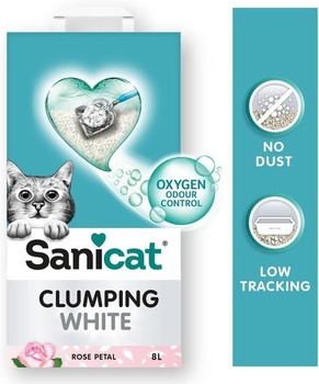 Sanicat – biela zhlukujúca mačacia podstielka – vôňa okvetných lístkov ruže, vyrobené z prírodných