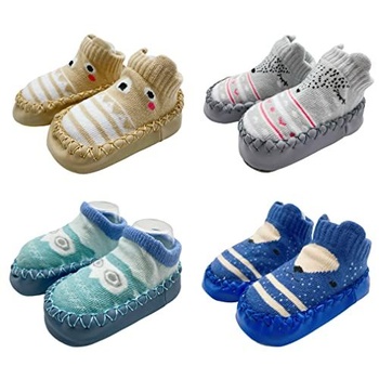 FedMois Balení 4 kojeneckých ponožek Pantofle Protiskluzové plazivé boty První vycházkové boty