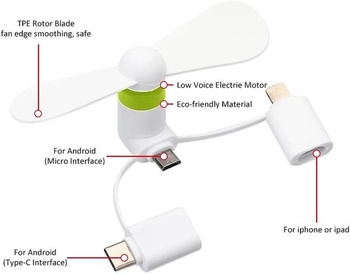 USB ventilátory, telefónne ventilátory, 2 PCS mini ventilátor, mobilný telefón ventilátor, prenosný