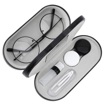Pouzdro na brýle MoKo, oboustranné pouzdro na brýle se zrcátkem Přenosné dvojité pouzdro na brýle