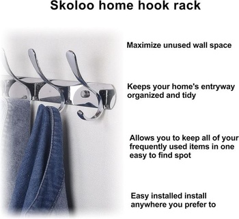 SKOLOO věšák na kabáty, moderní, pevná kovová stěna s háčkem na kabáty s 5 háčky, na zavěšení