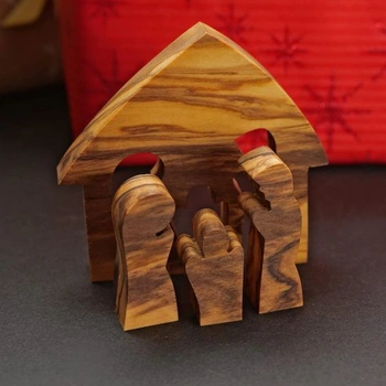 KASSIS Vánoční dekorace z olivového dřeva Stolní puzzle Betlém Dekorace na stůl Betlém 6,50 cm x 6