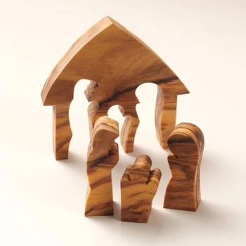 KASSIS Vánoční dekorace z olivového dřeva Stolní puzzle Betlém Dekorace na stůl Betlém 6,50 cm x 6