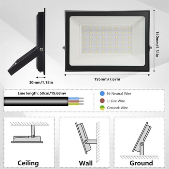 Probapre 50W LED reflektor vonkajší, IP65 vodeodolný vonkajší reflektor LED reflektor 5000LM