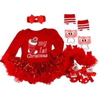 BabyPreg Dětský kostým Tutu Romper s čelenkou Různé vánoční vzory Velikost 86, červená Moje první